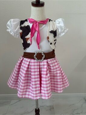Pink Gingham Cowgirl Dress Costume with Attached Vest, Bandana and Belt